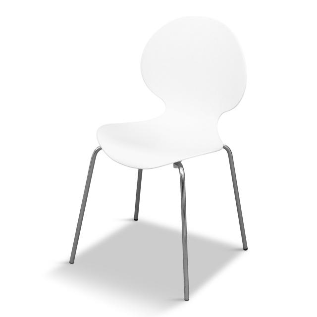 Designstuhl Easy, white - Schlichtes Design, Sitzschale Polypropylen weiss, Gestell chrom